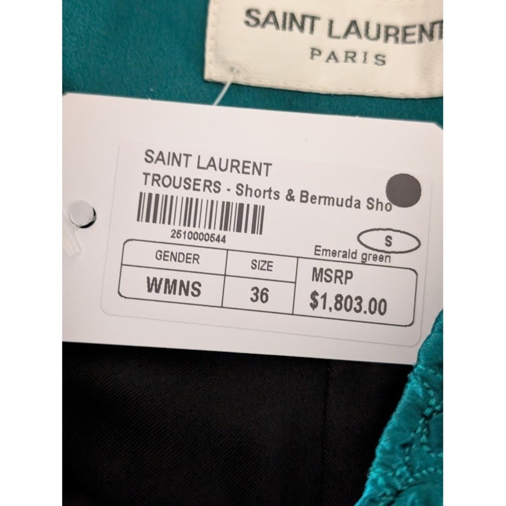 NWT‎ Saint Laurent Emerald Green Silk Crinkled High Waisted Shorts Size 36 - Picture 6 of 9